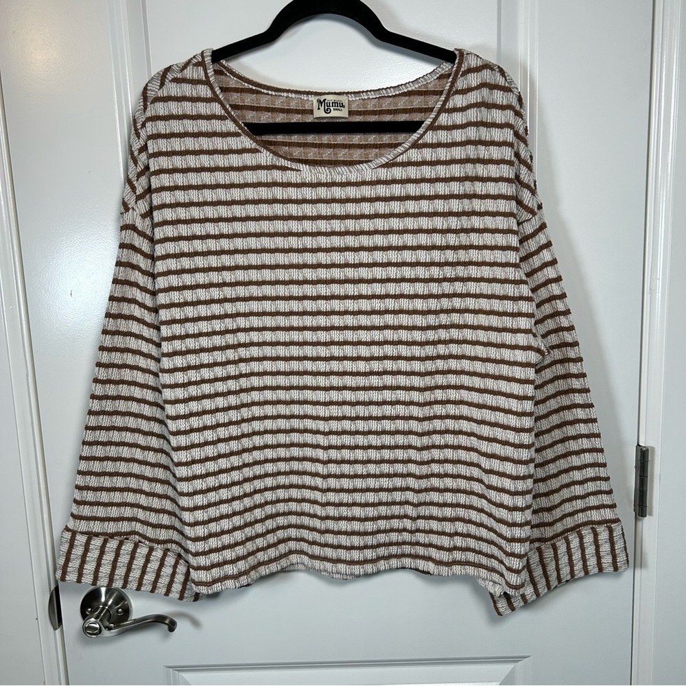 Show Me Your MuMu Chocolate/Cream Striped Lightweight Knit Sweater Size Small - Picture 4 of 13